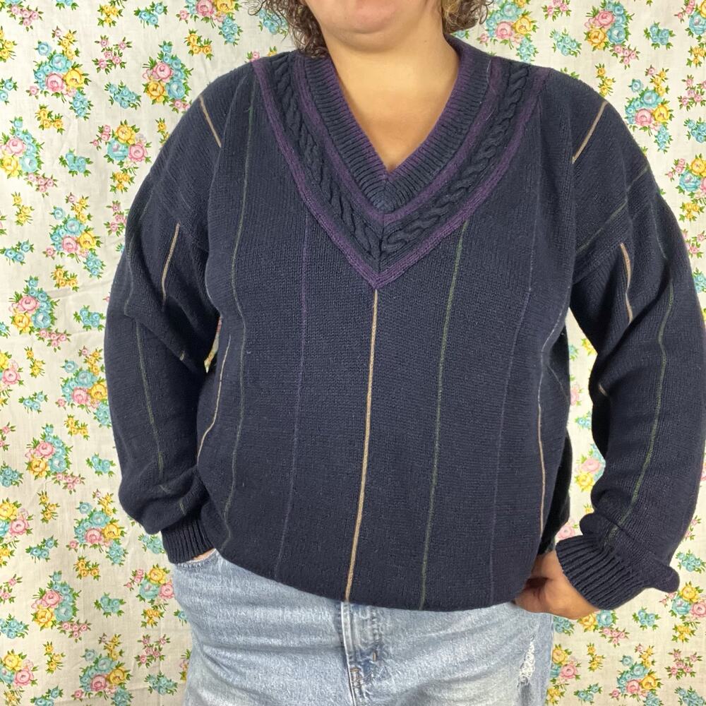 Vintage y2k structure v neck sweater size XL